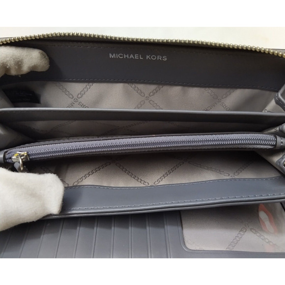 Michael Kors Gray Crossgrain Leather Zip Around Credit Card Wallet - Picture 11 of 16